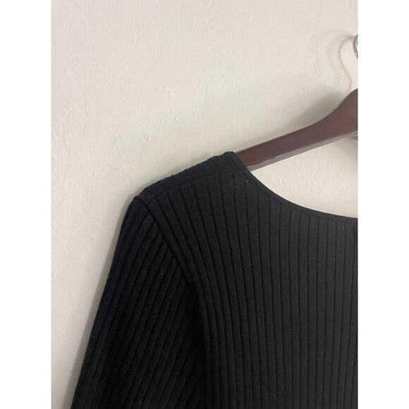 Good American 3 Large Dress Black Ribbed Sweater Midi Tie Waist V Neck Stretch - Picture 9 of 10